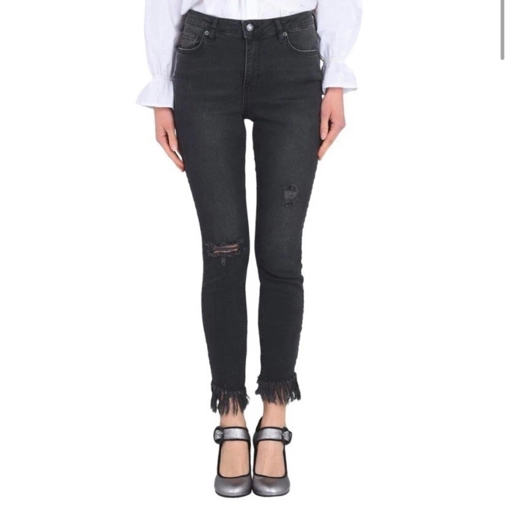 Free People Black Distressed Raw Hem Skinny Ankle Jeans Size 30 Stretchable